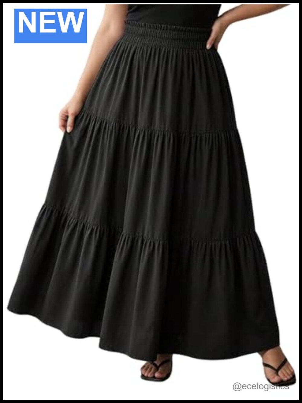 Women's Plus Size Tiered Ruffle High Waisted Shirred Maxi Skirt
